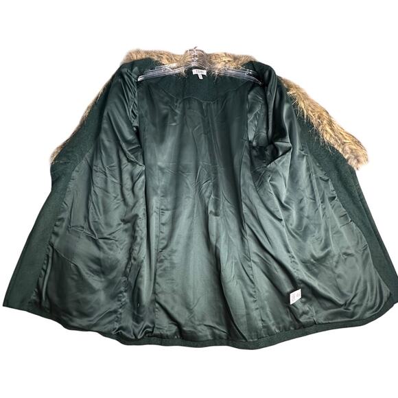 Tobi Wool Blend Blazer Faux Fur Collar Women Forest Green Tan Sz M Holiday Coat - Picture 4 of 14